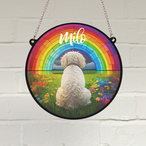 Bichon Frise Rainbow Bridge Personalised Stained Glass Effect Suncatcher